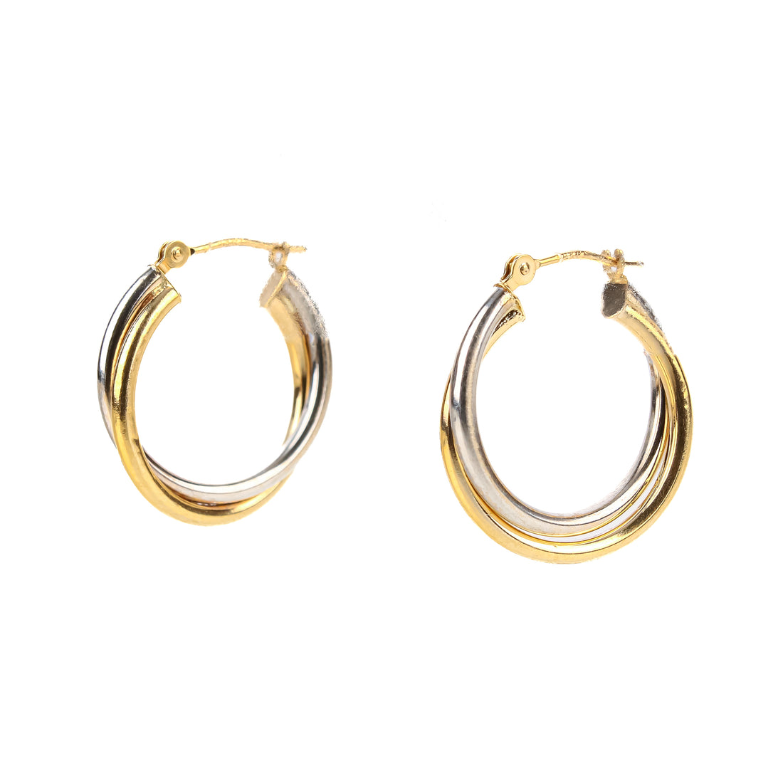14K Yellow & White Gold Twisted Hoop Earrings