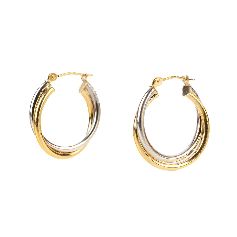 14K Yellow & White Gold Twisted Hoop Earrings