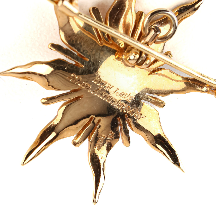 14K Yellow Gold Pearl Starburst Pin Pendant