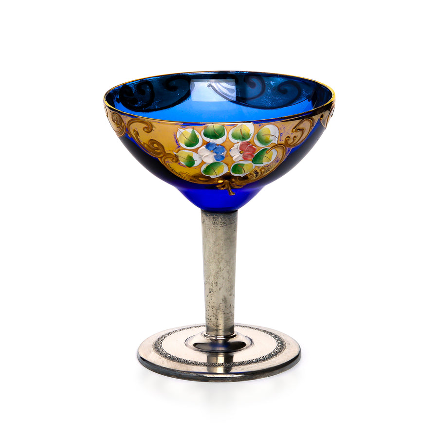 ZAVEN 900 Silver Stem Hand-Painted Enamel Champagne Coupes - Set of 4
