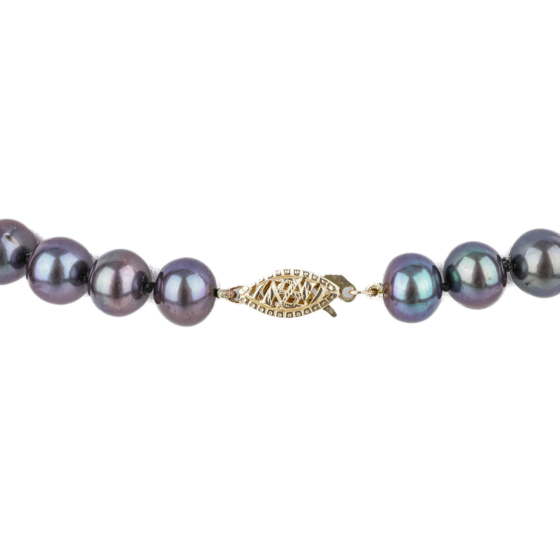 14K Yellow Gold Dyed Fresh Water Black Pearl Necklace