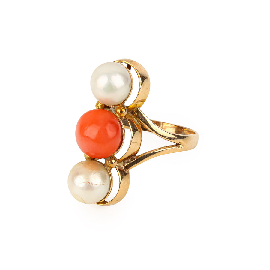 10K Yellow Gold Pearl & Coral Ring