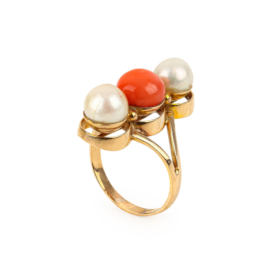 10K Yellow Gold Pearl & Coral Ring
