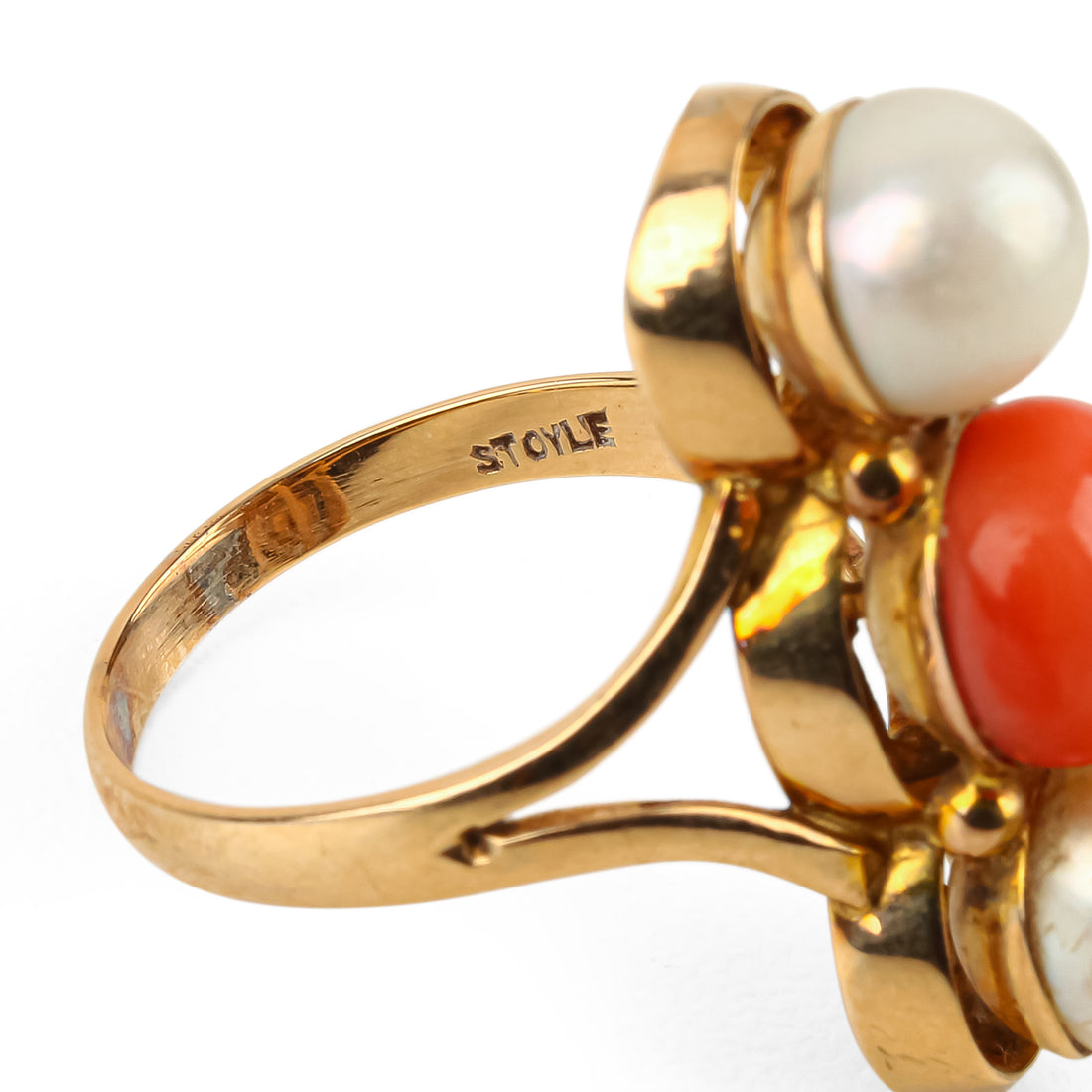10K Yellow Gold Pearl & Coral Ring