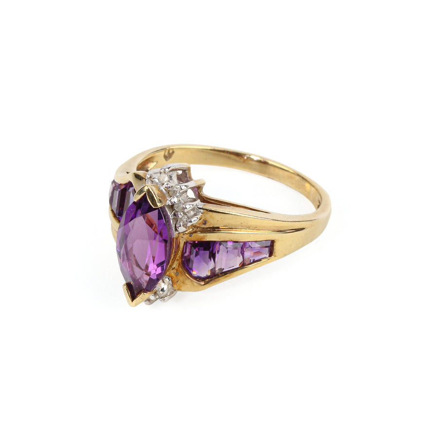10K Yellow Gold Synthetic Marquise Amethyst & Diamond Ring