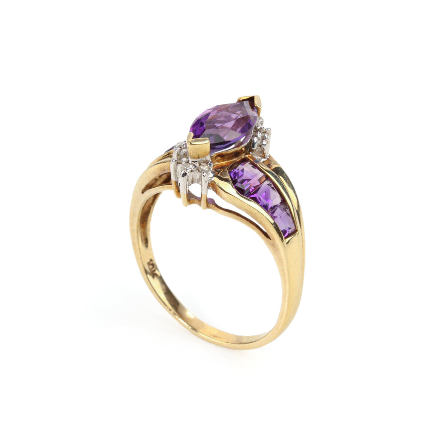 10K Yellow Gold Synthetic Marquise Amethyst & Diamond Ring
