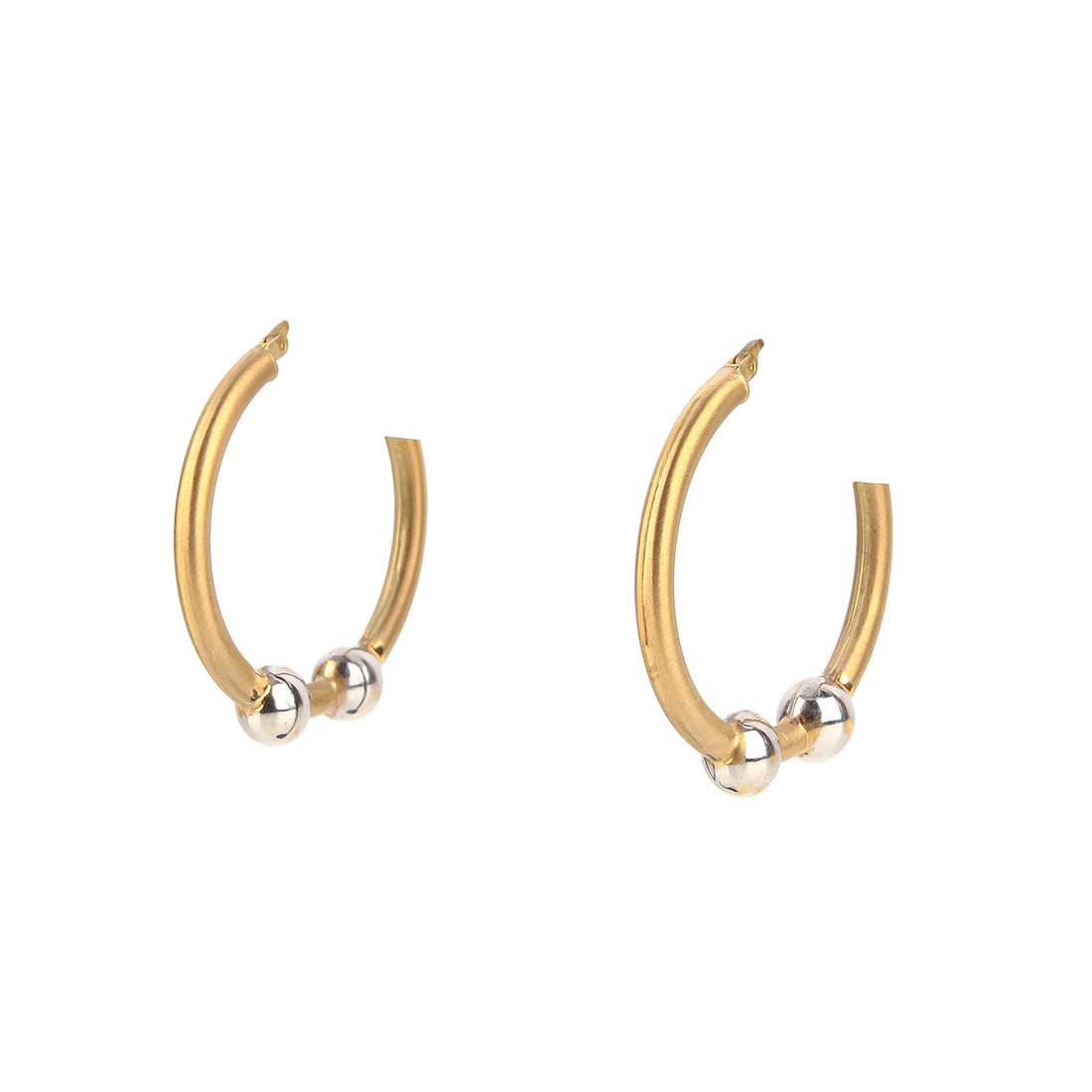 10K Yellow & White Gold Bead Hoop Earrings