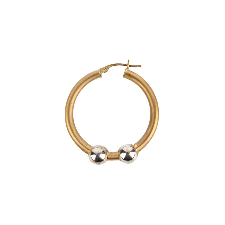 10K Yellow & White Gold Bead Hoop Earrings