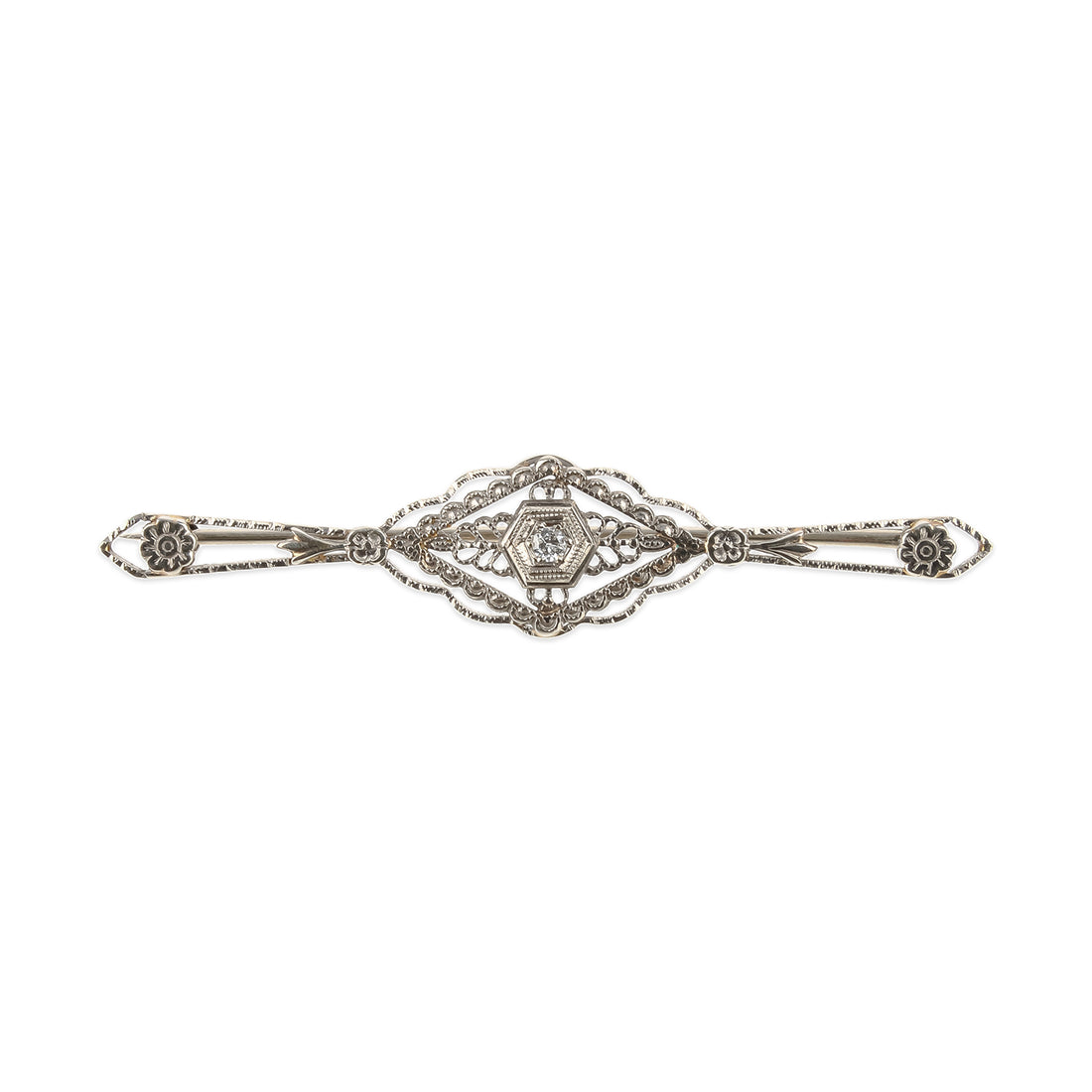 14K White Gold Art Deco Diamond Brooch