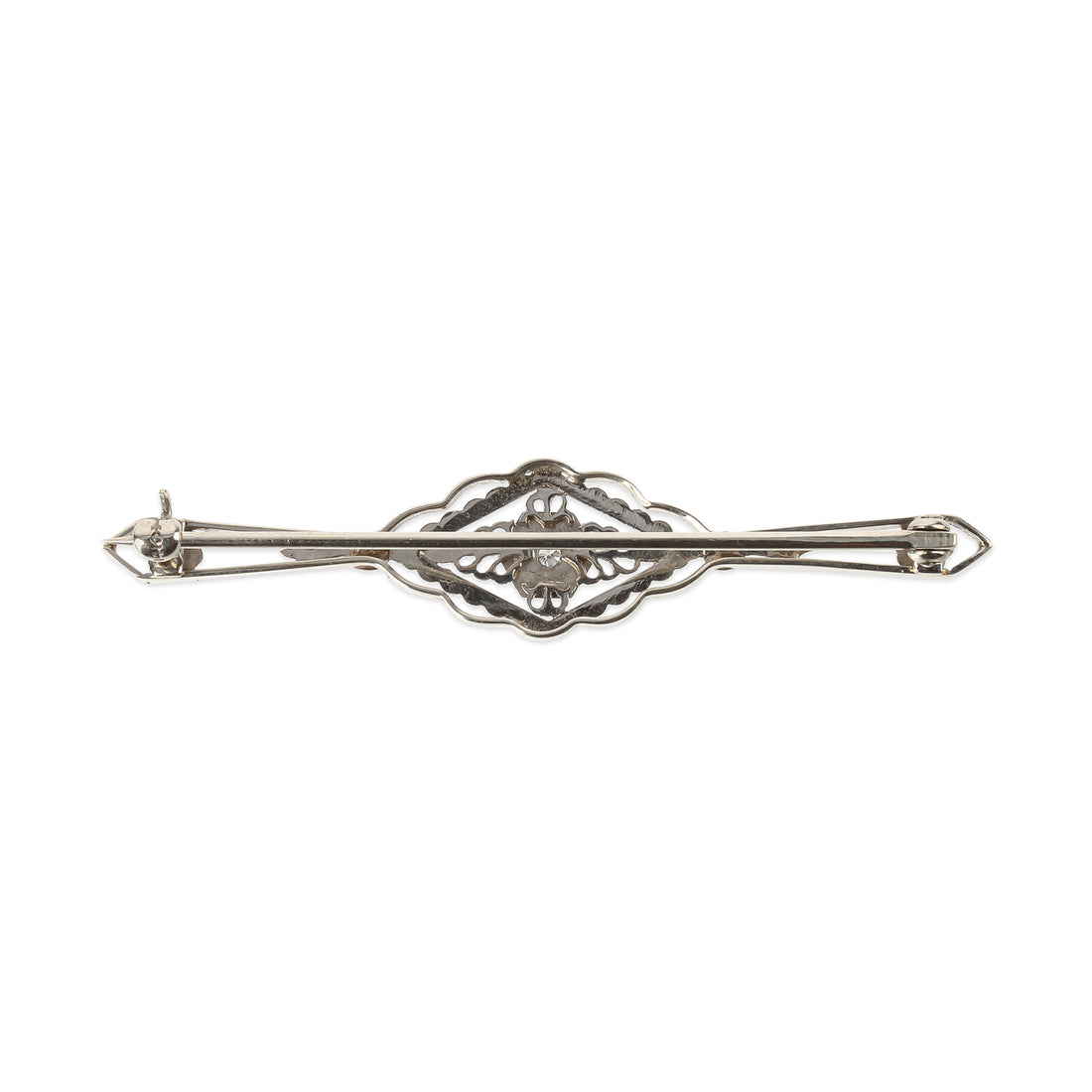 14K White Gold Art Deco Diamond Brooch