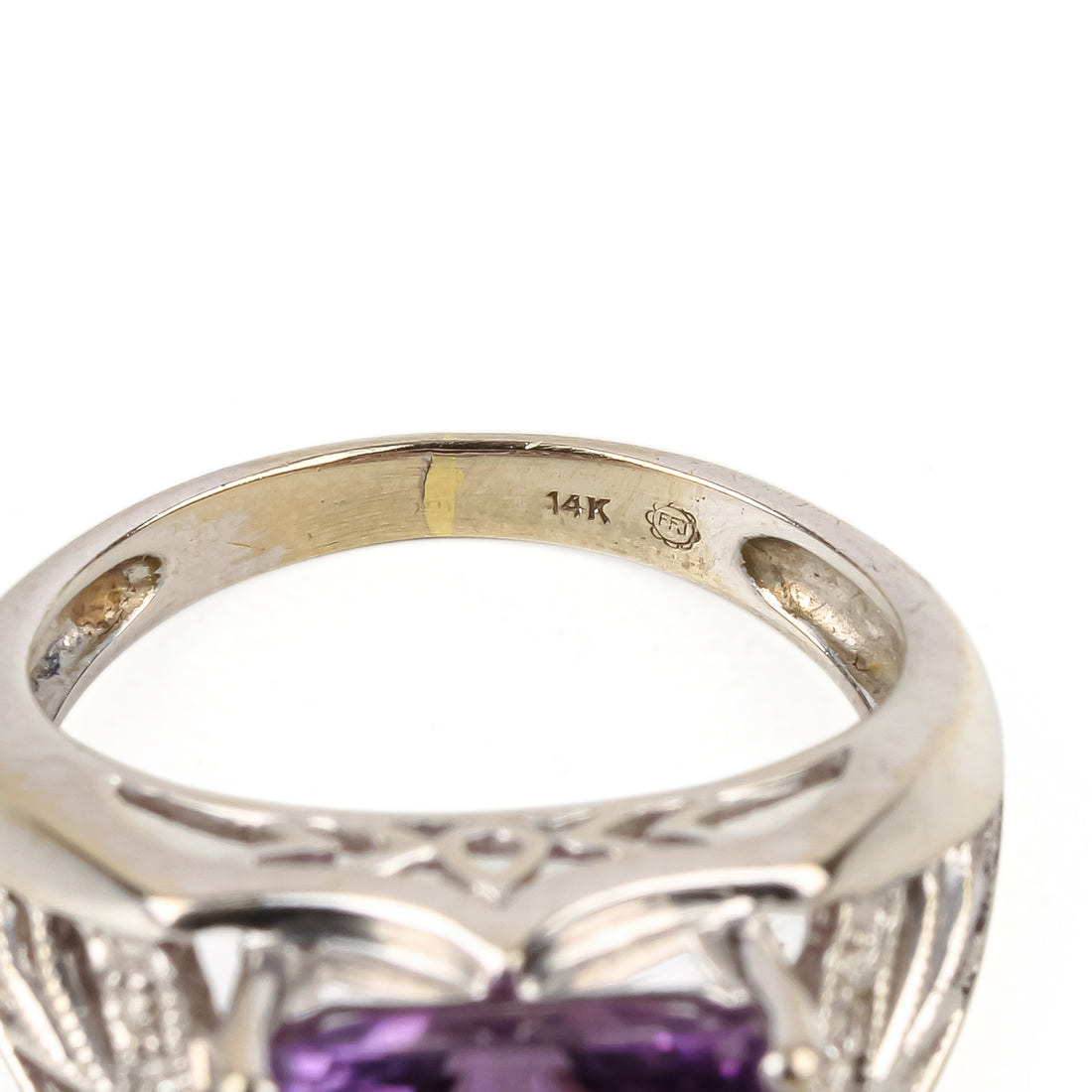 14K White Gold Checkerboard Amethyst Ring