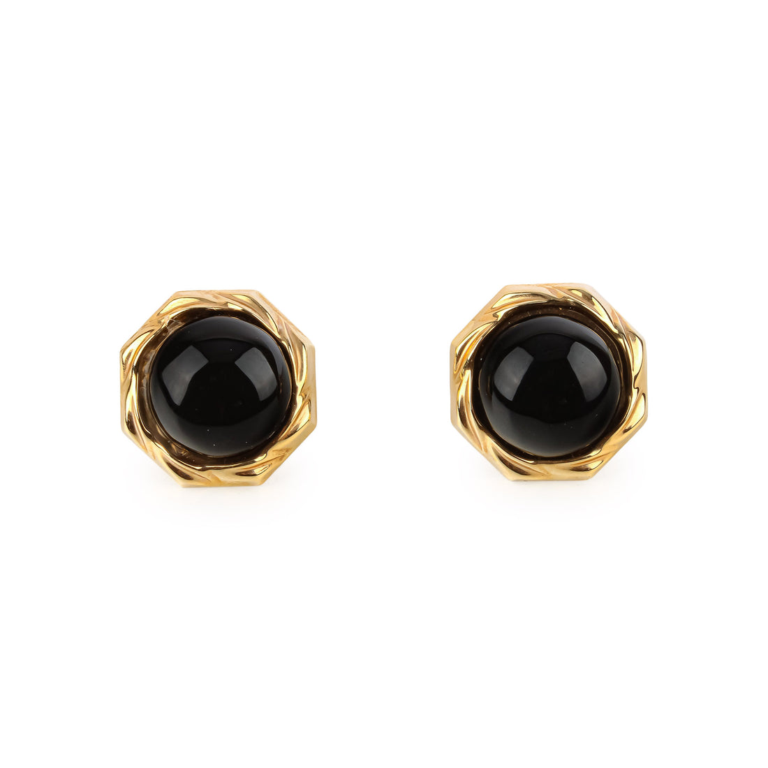 14K Yellow Gold Onyx Octagonal Omega Earrings