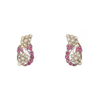 14K Yellow Gold & Silver Ruby & Seed Pearl Cluster Stud Earrings