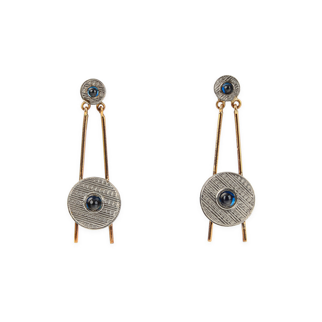 14K Yellow & White Gold Cabochon Sapphire Drop Earrings