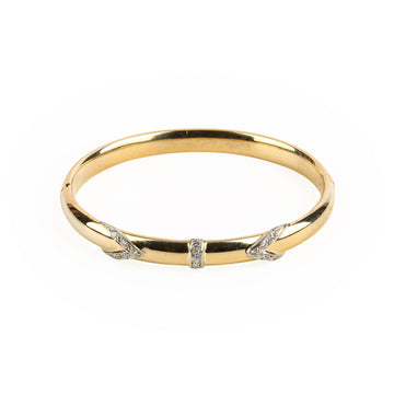 14K Yellow & White Gold Diamond Hinged Bangle