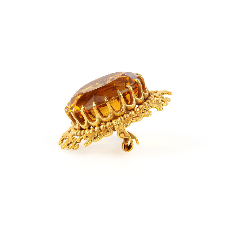 18K Yellow Gold Citrine Brooch
