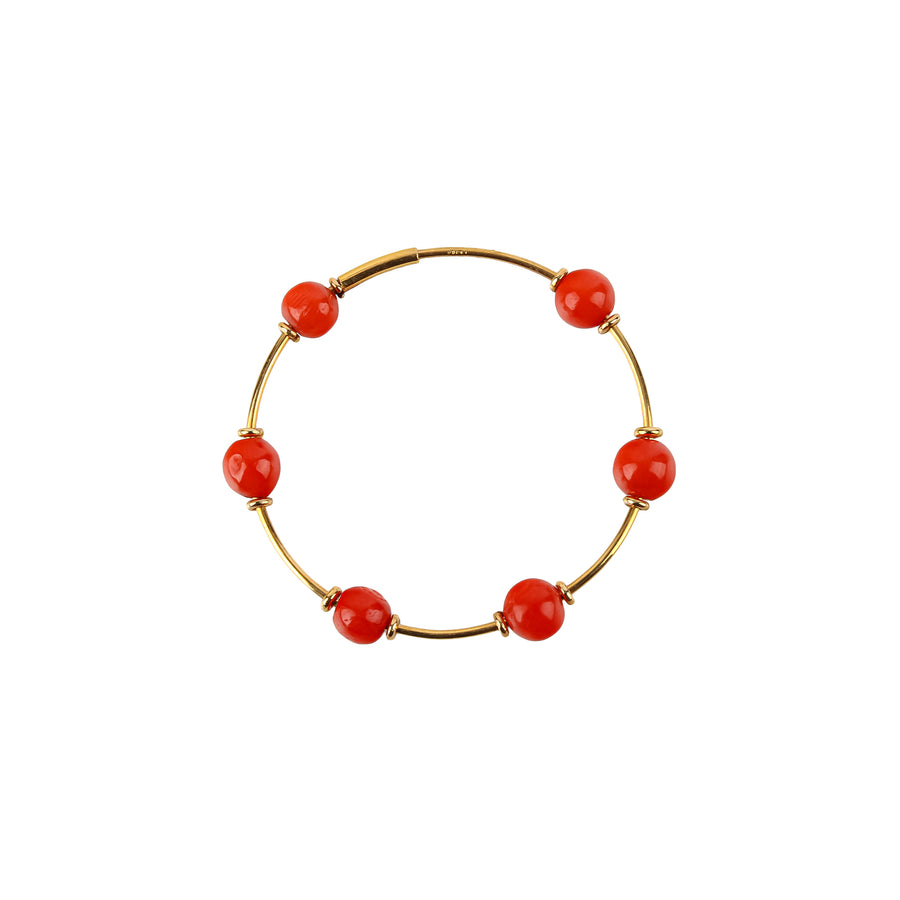18K Yellow Gold Coral Station Hoop Earrings