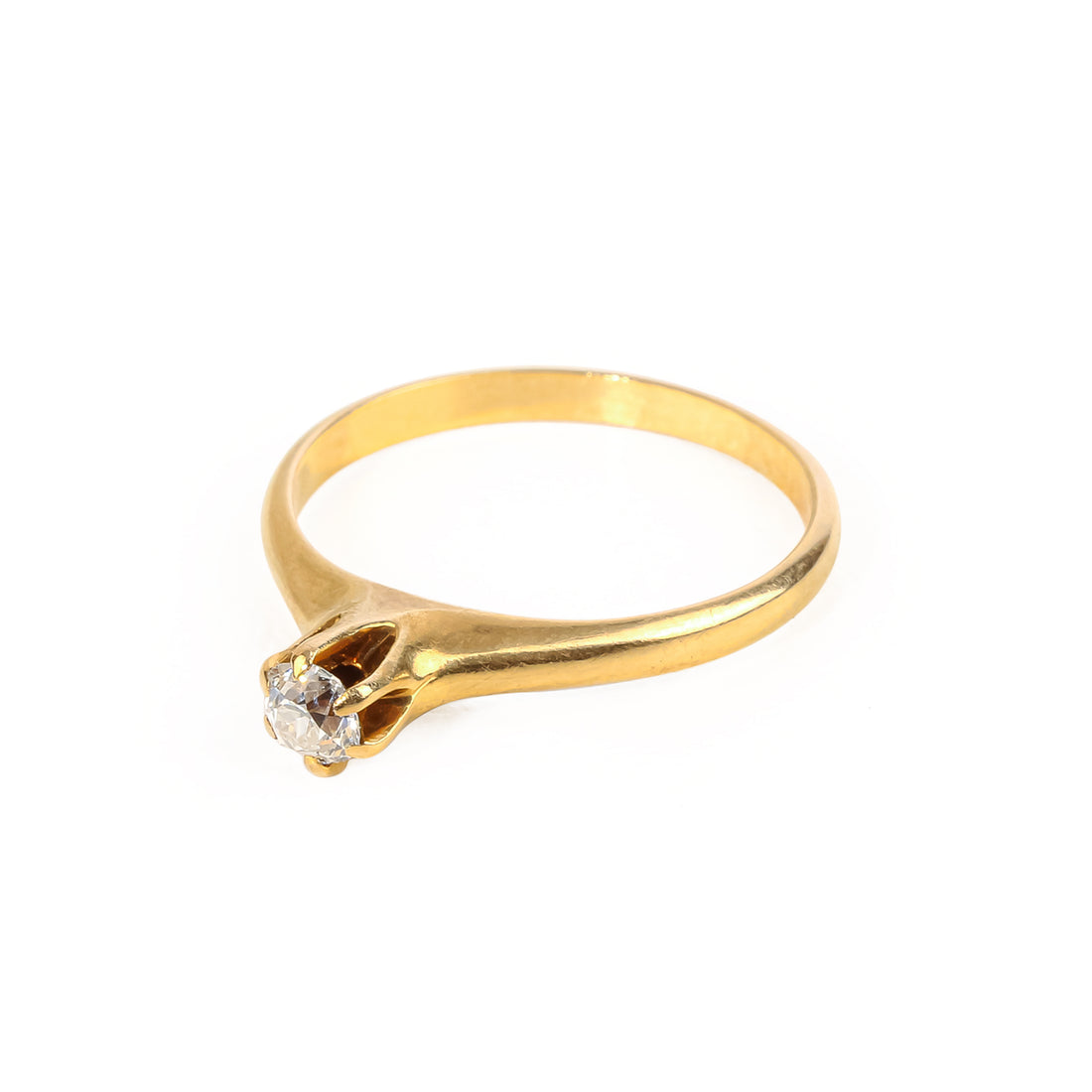 18K Yellow Gold European Cut Diamond Solitaire Ring