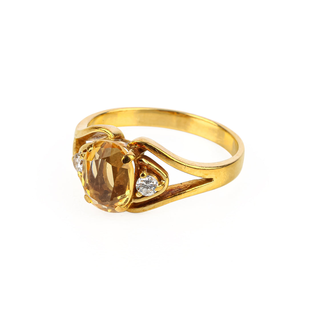 18K Yellow Gold Oval Citrine & Diamond Ring