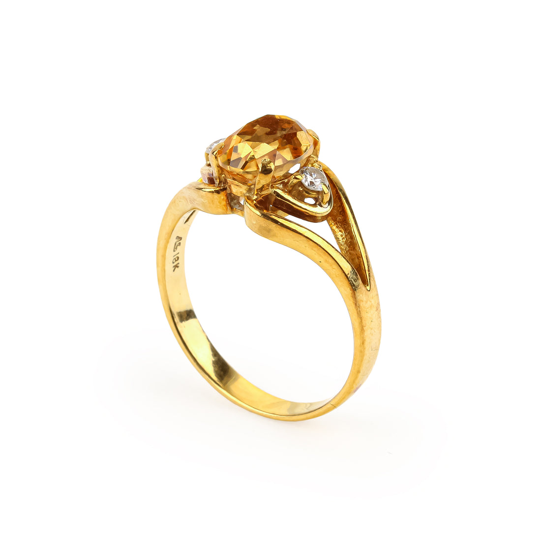 18K Yellow Gold Oval Citrine & Diamond Ring