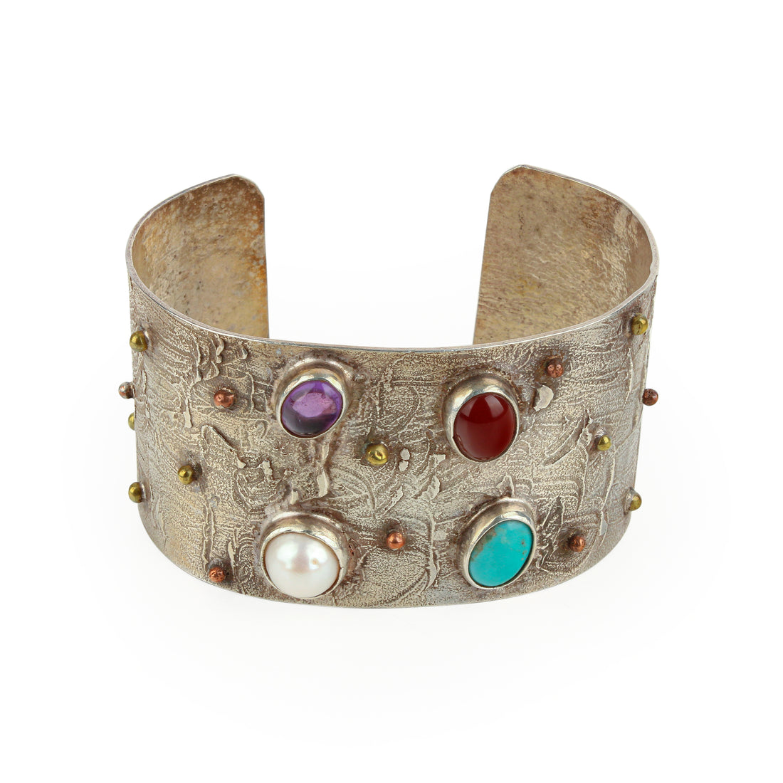 2-Tone Sterling Silver Textured Cabochon Cuff