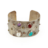 2-Tone Sterling Silver Textured Cabochon Cuff