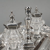 E. EJ. J. & W. BARNARD Sterling Silver Ink Stand with Crystal Inkwells