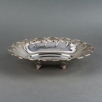 Sterling Silver Repousse & Engraved Oval Footed Bowl