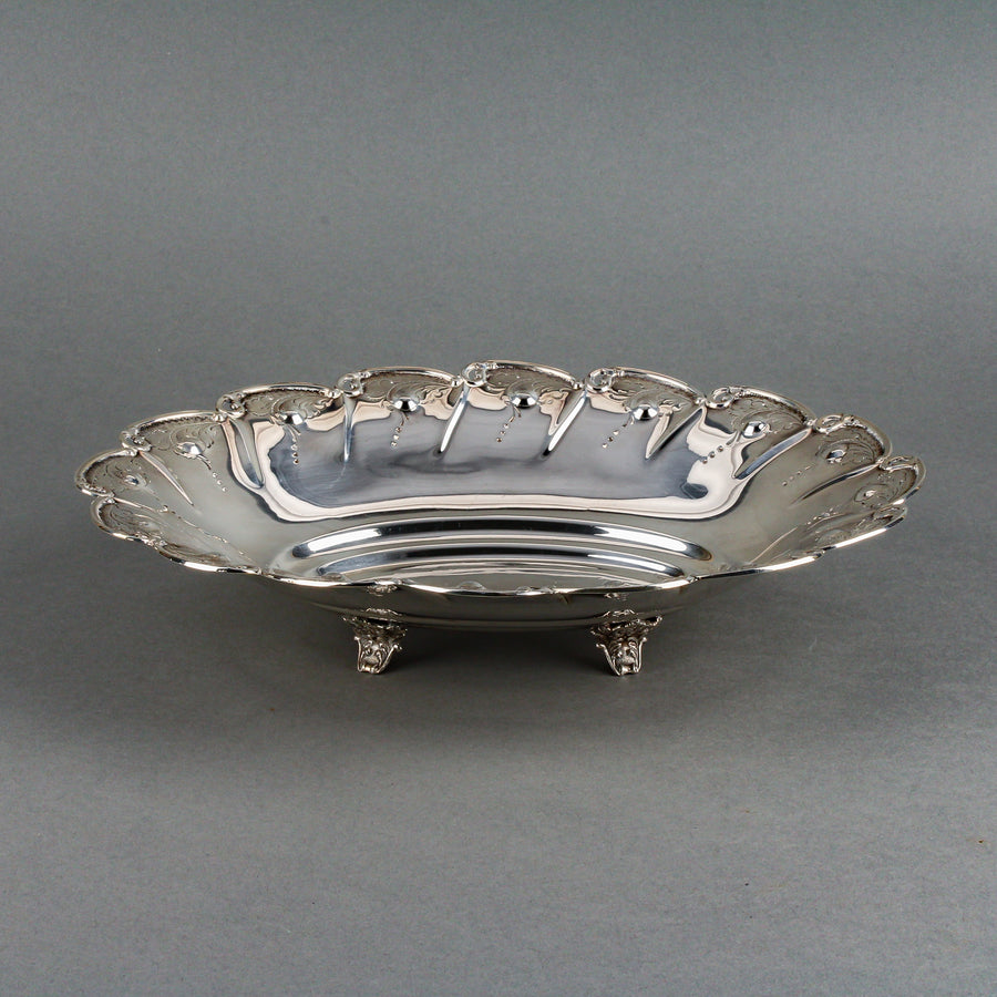 Sterling Silver Repousse & Engraved Oval Footed Bowl