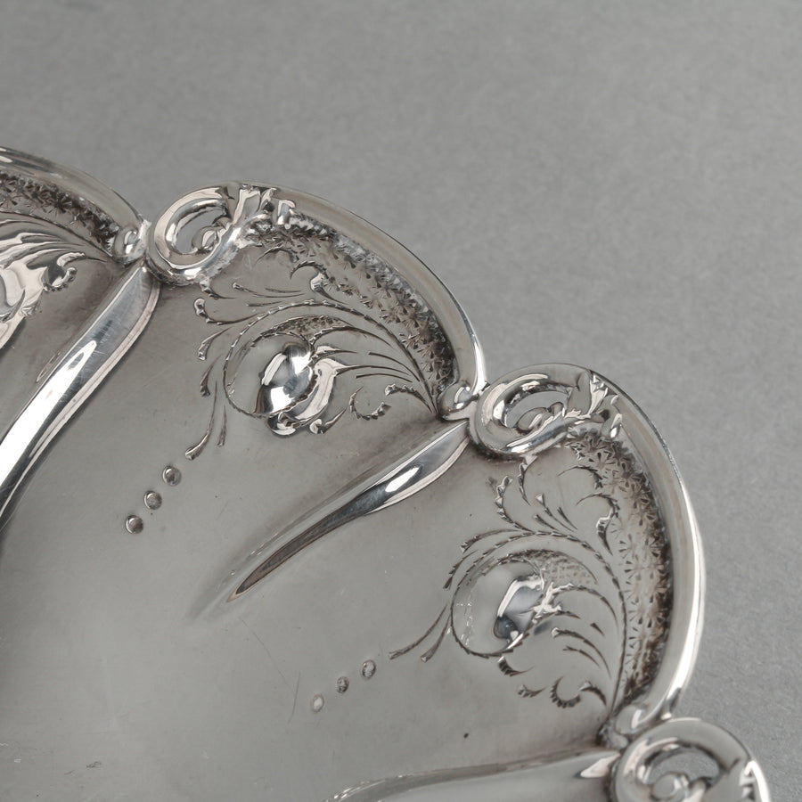 Sterling Silver Repousse & Engraved Oval Footed Bowl