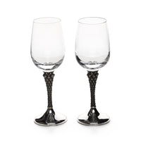 ASPREY & CO. Sterling Silver Stem Crystal Wine Glasses - Set of 2