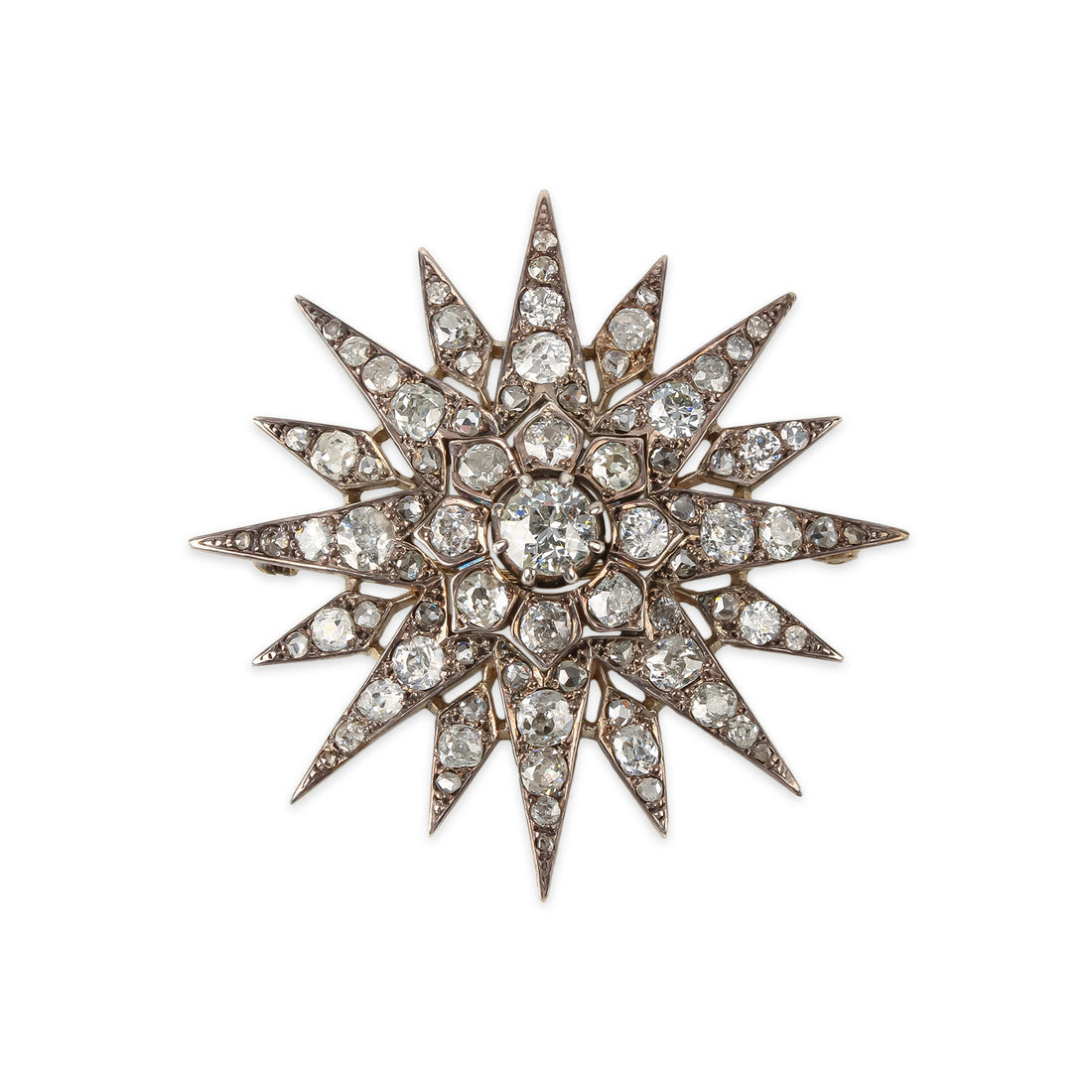 Antique Silver Diamond Sunburst Brooch