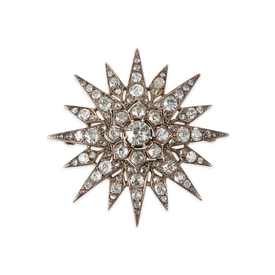 Antique Silver Diamond Sunburst Brooch