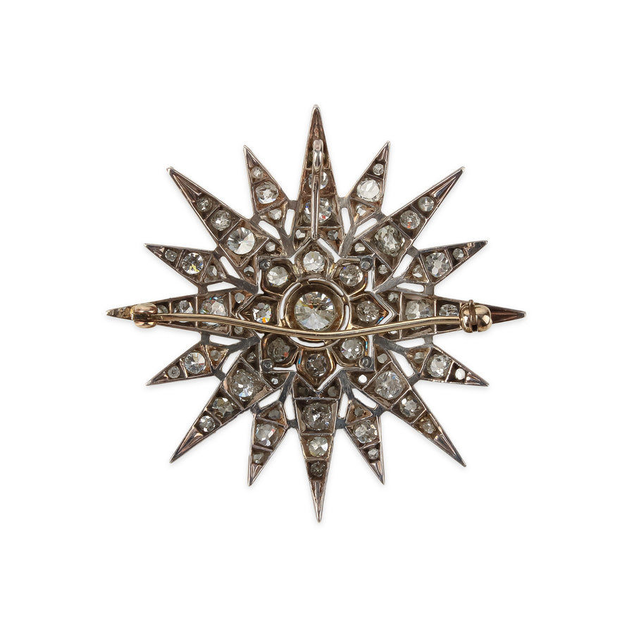 Antique Silver Diamond Sunburst Brooch