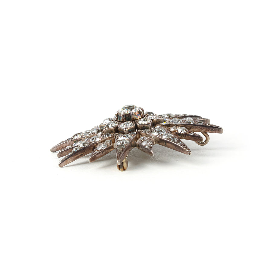 Antique Silver Diamond Sunburst Brooch