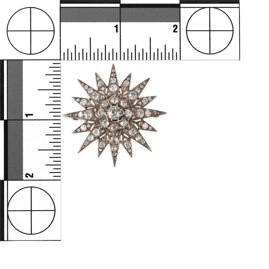 Antique Silver Diamond Sunburst Brooch