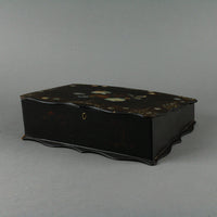 Antique Black Lacquer & Mother-of-Pearl Papier Mache Slope Writing Box