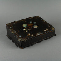 Antique Black Lacquer & Mother-of-Pearl Papier Mache Slope Writing Box