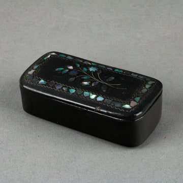 Antique Black Laquer & Mother-of-Pearl Papier Mache Trinket/Snuff Box