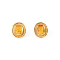 14K Yellow Gold Citrine Cabochon Omega Earrings