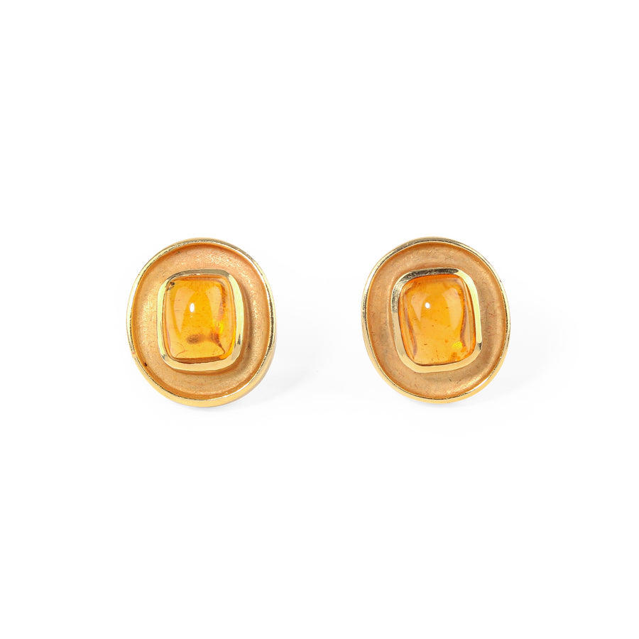 14K Yellow Gold Citrine Cabochon Omega Earrings