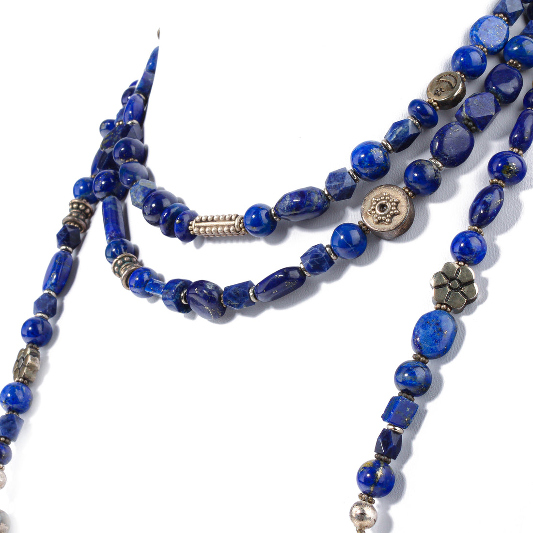 Silver Lapis Lazuli Bead Sautoir Necklace