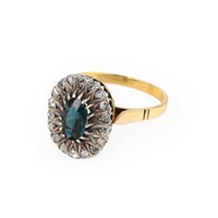 18K Yellow Gold & Sterling Silver Sapphire & Diamond Halo Ring