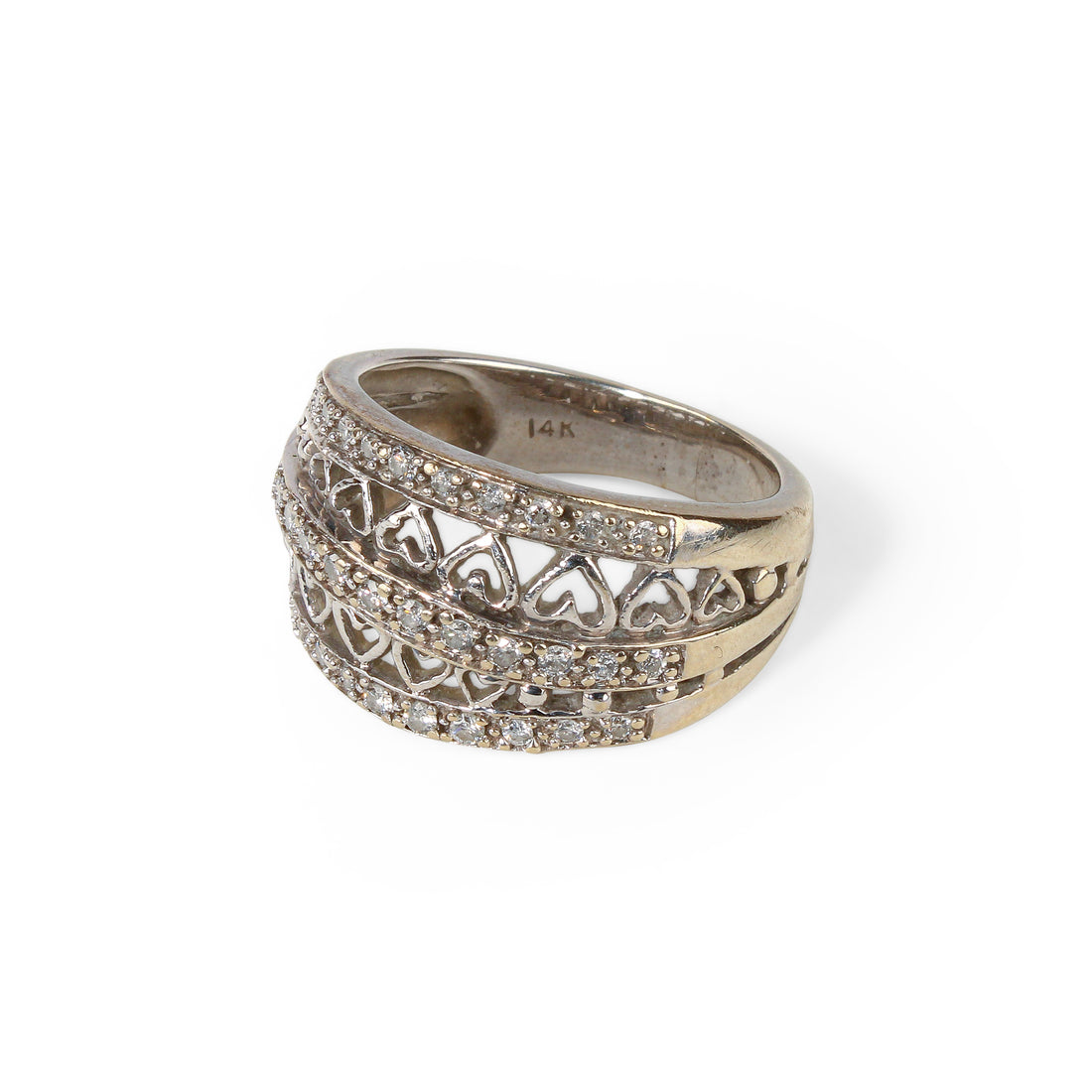 14K White Gold Diamond Heart Open Band Ring