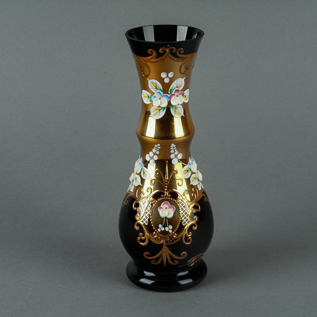 DED Cassovia Glass Hand-Painted Enamel & Gold Red Glass Vase