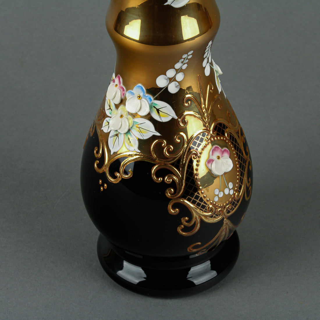 DED Cassovia Glass Hand-Painted Enamel & Gold Red Glass Vase