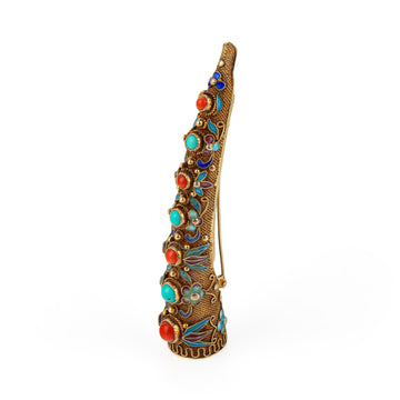 Chinese Export Gilt Silver Filigree Finger Guard Pin