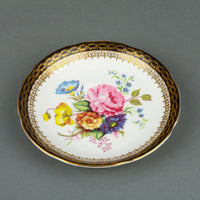 ROYAL GRAFTON Hand-Painted Black & Gold Rim Cup & Saucer Floral
