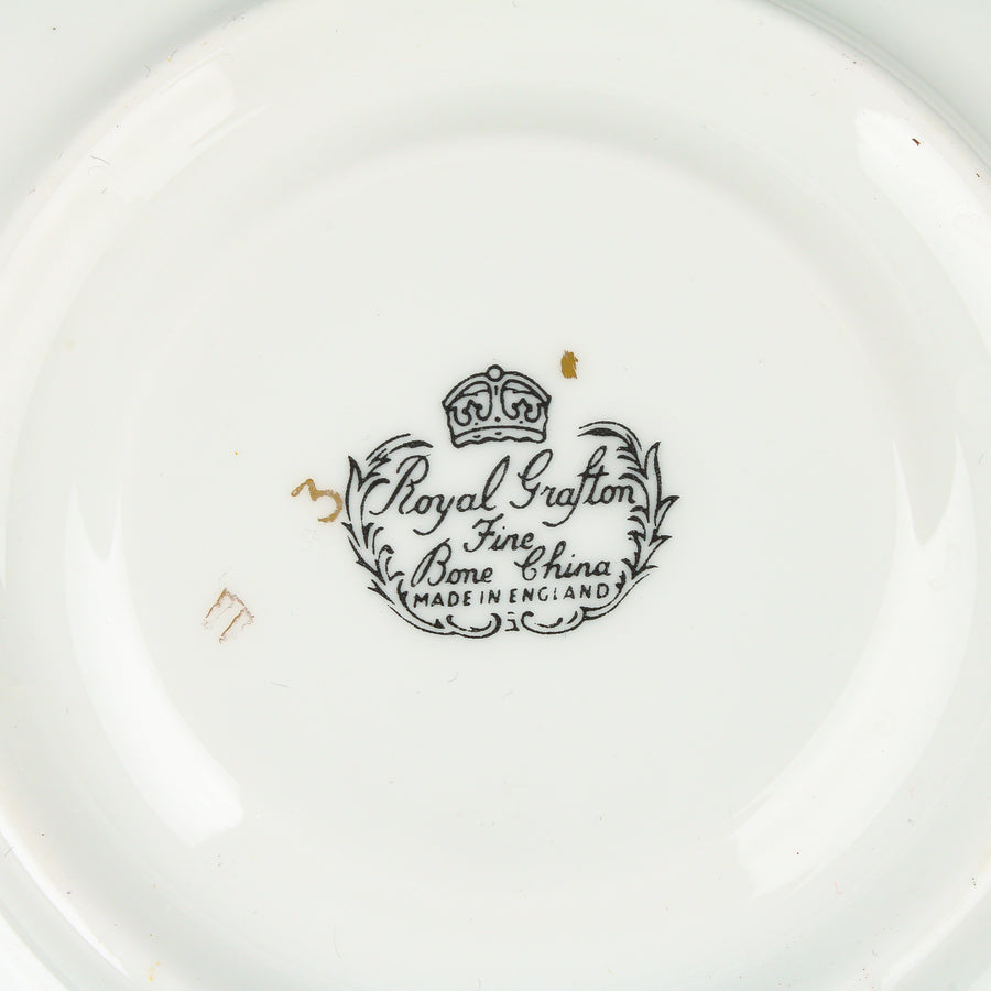 ROYAL GRAFTON Hand-Painted Black & Gold Rim Cup & Saucer Floral
