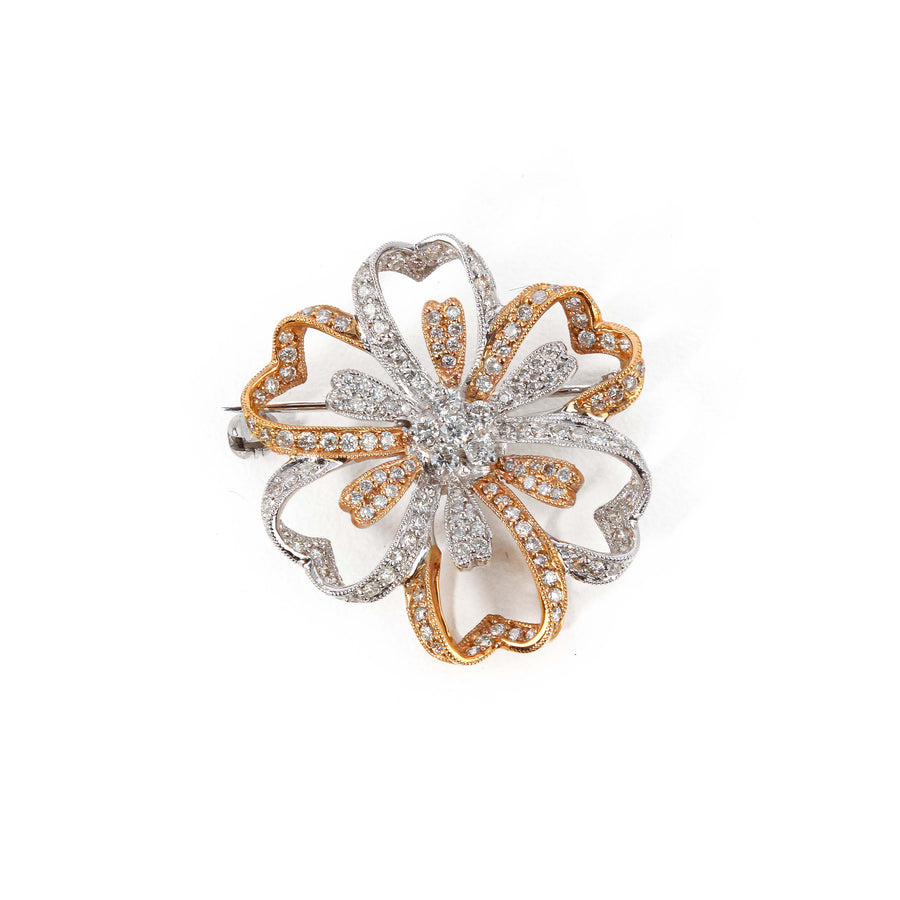 18K White & Rose Gold Diamond Flower Brooch